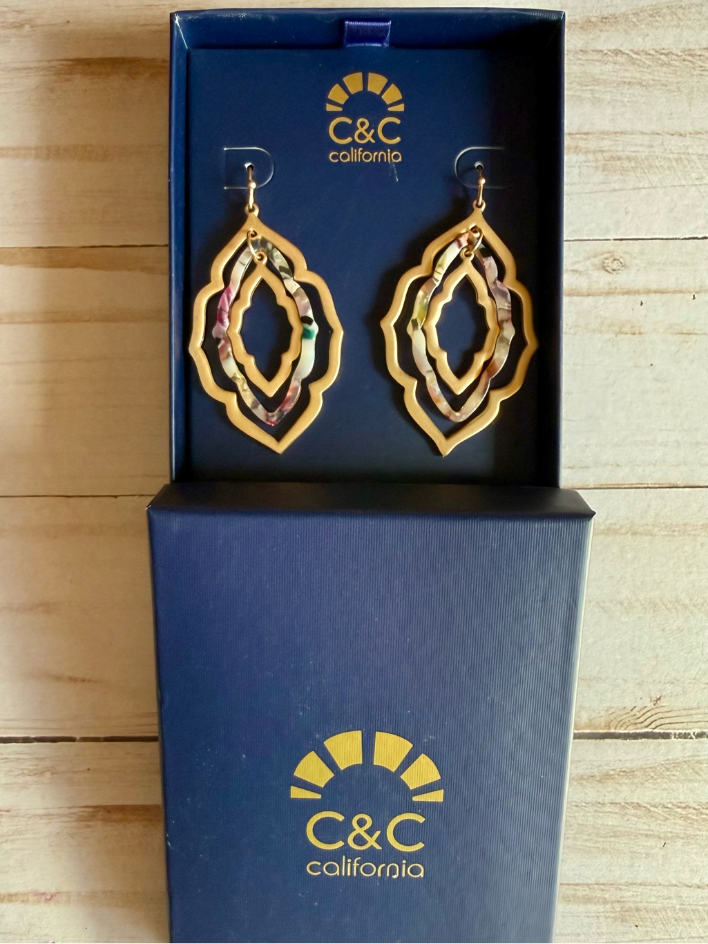 CC California Gold-Tone Multicolor Inlay Fish Hook Drop Earrings 10$